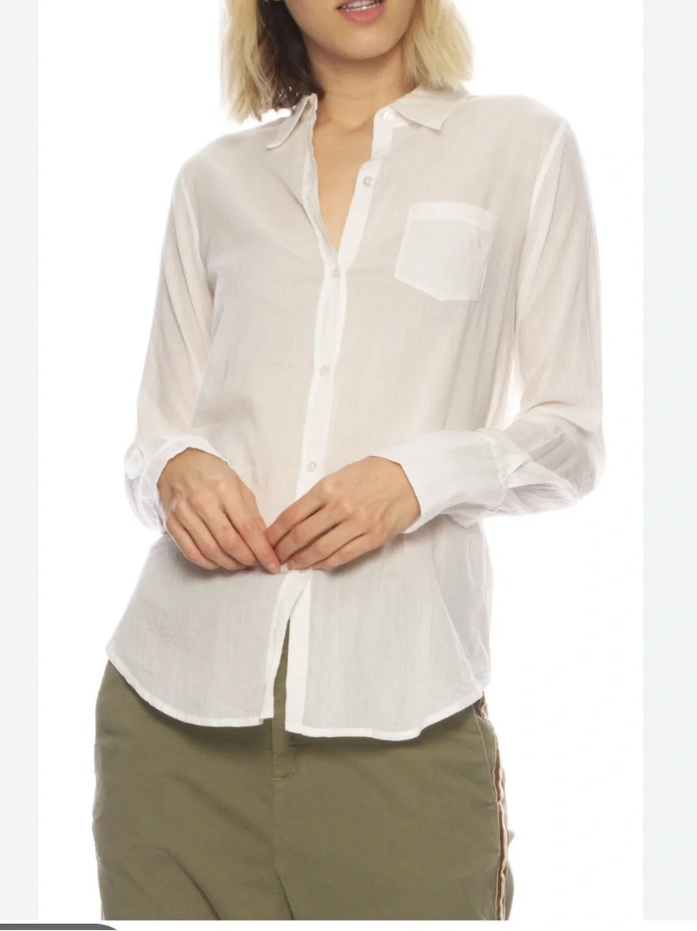 Nili Lotan Blouse NL Shirt Button Down Cotton Voile in Ivory White